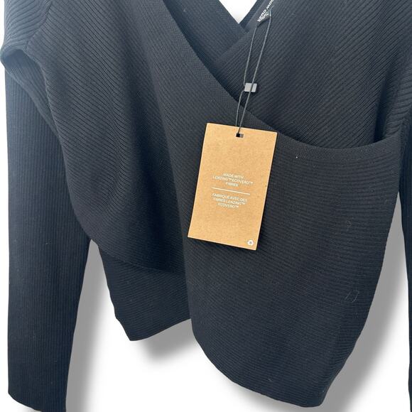 NEW Vero Moda Black Ribbed Criss Cross Sweater Large V-Neck Wrap Long Sleeve NWT - Picture 8 of 12